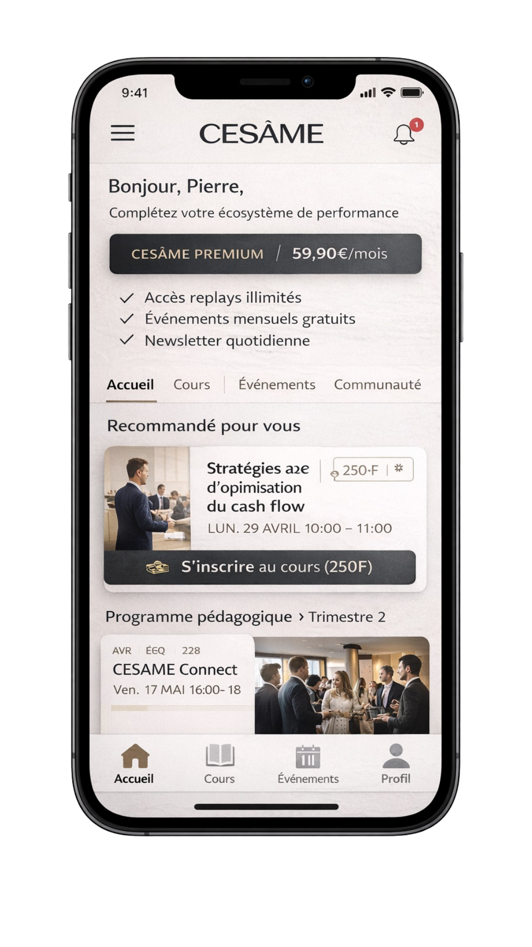 Aperçu de la plateforme CESÂME sur iPhone
